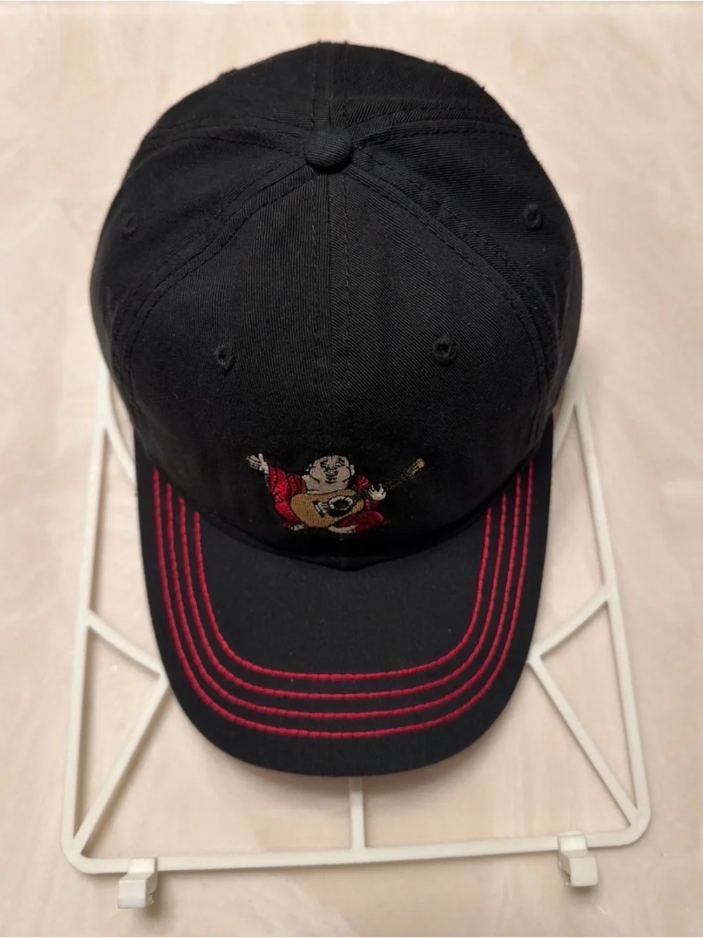 True Religion Black Baseball Cap with Red Stitching and Embroidered Buddha